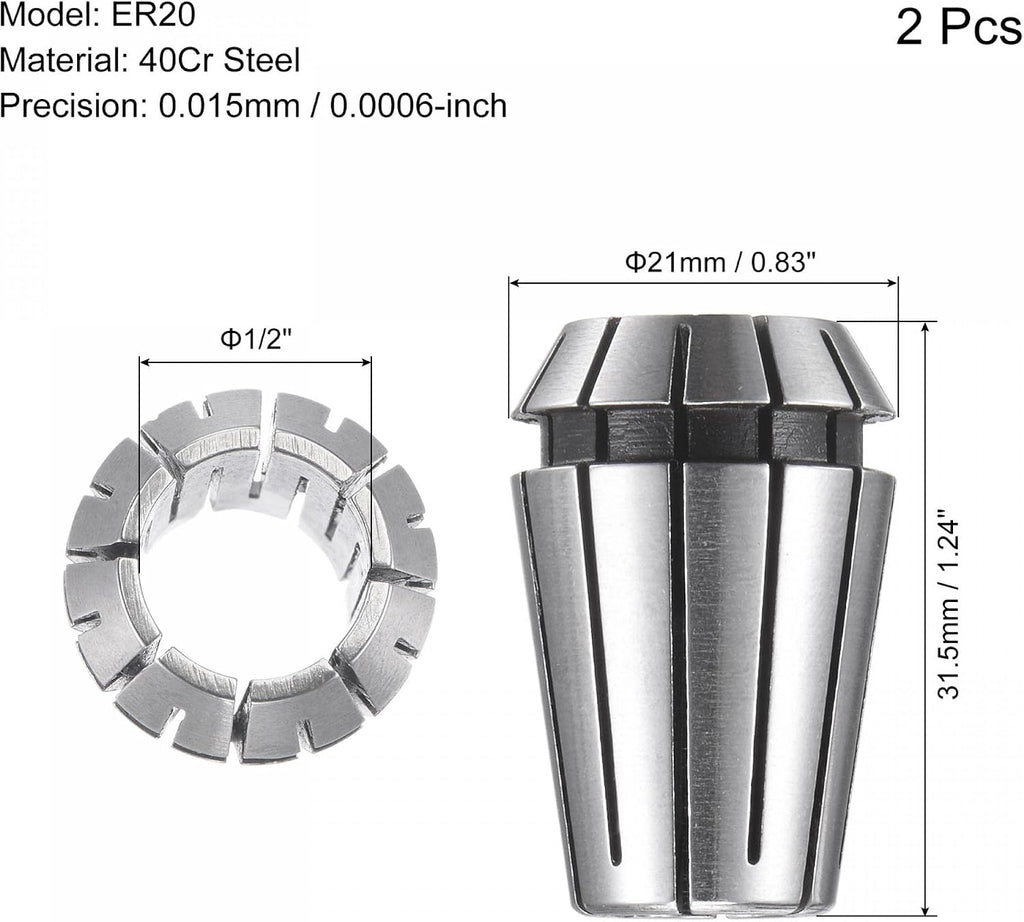 uxcell ER20 Spring Collet, 1/2" Chuck for CNC Engraving Machine Lathe Milling 2pcs