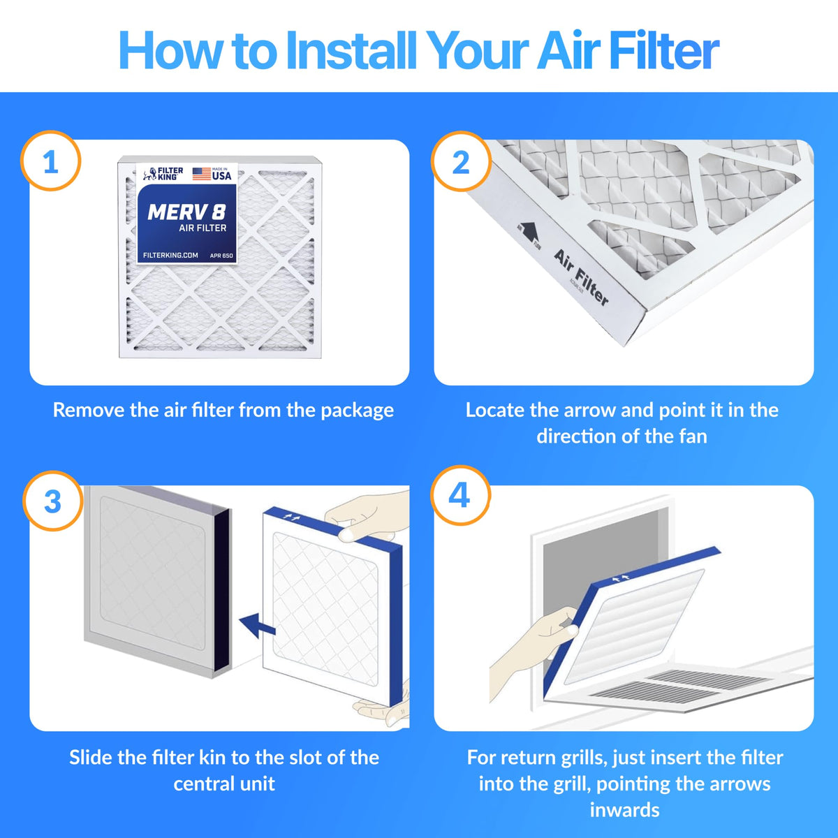 17x23x1 Air Filter MERV 8, AC Furnace Filters (4-Pack)