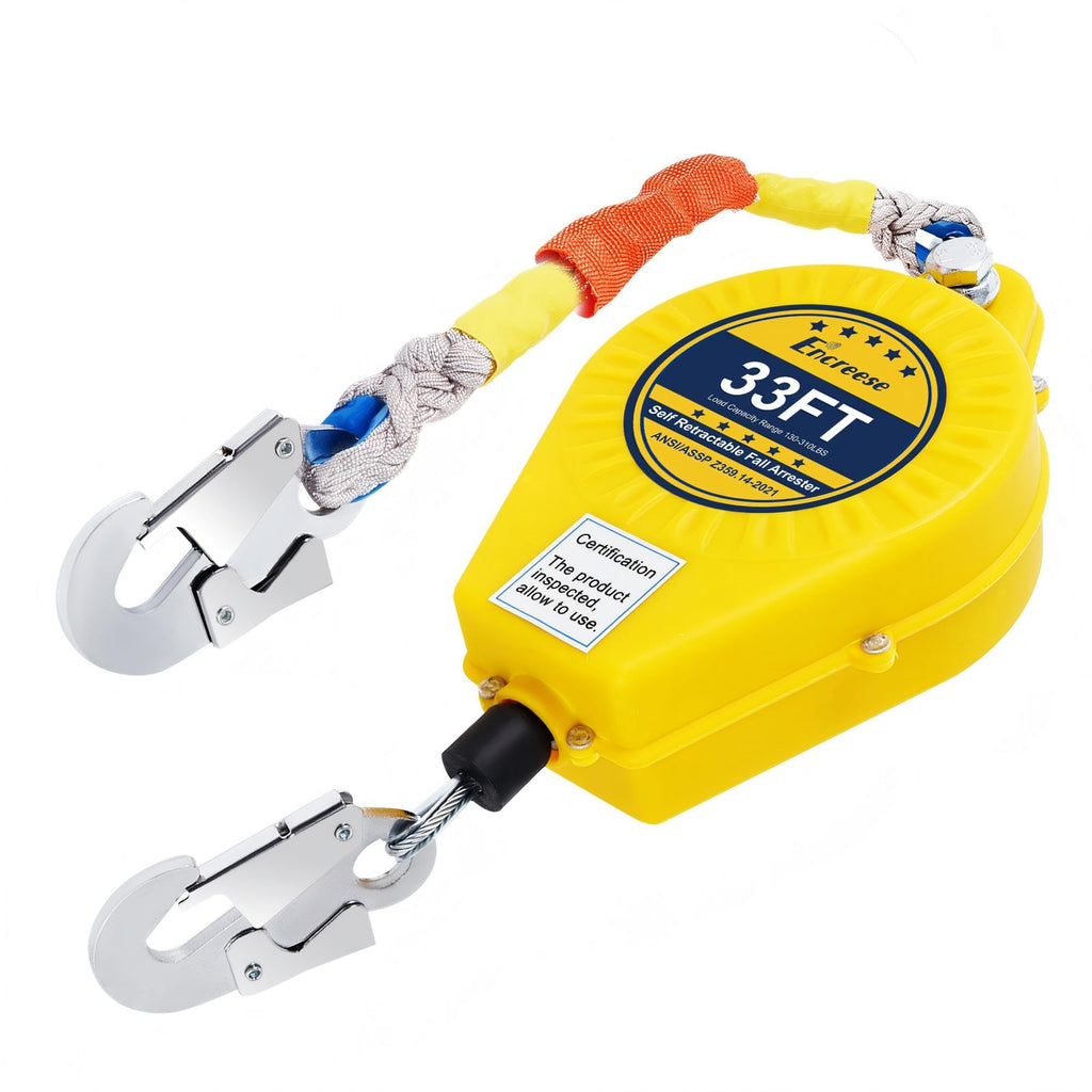Self Retractable Lifeline Fall Protection Arrester 33FT Double Locking Roofing Safety Rope Lanyard Fall Arrest Gear