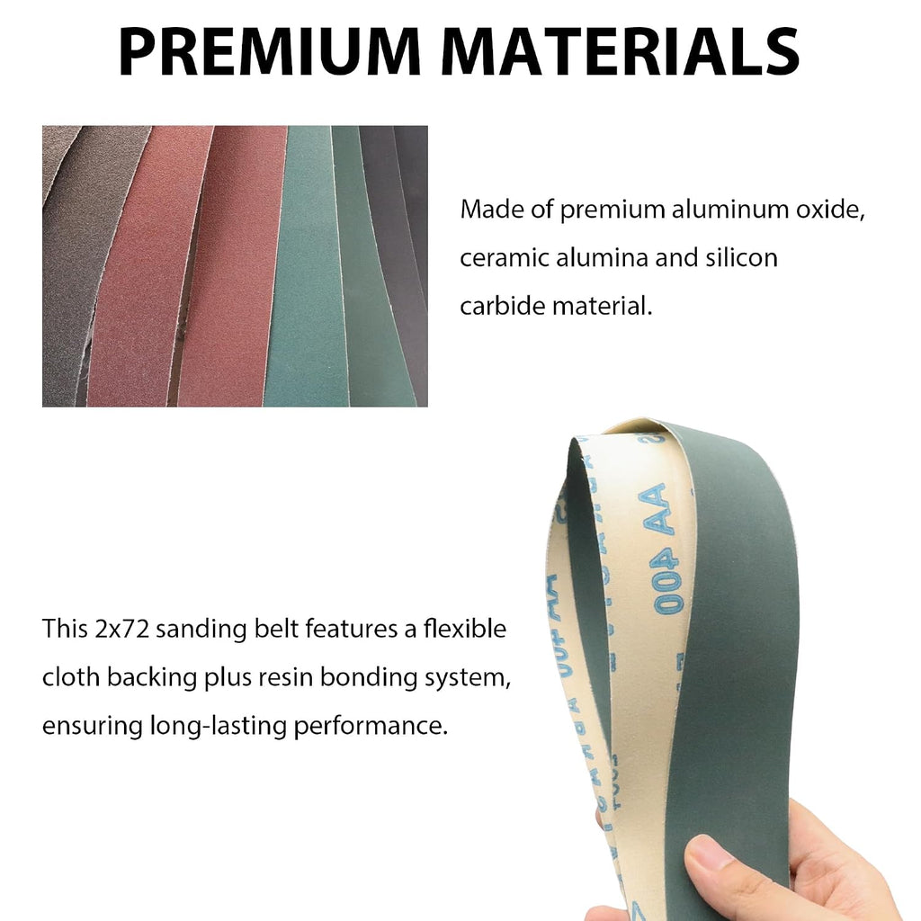 8 Pcs 2x72 Sanding Belts Assortment for Polishing