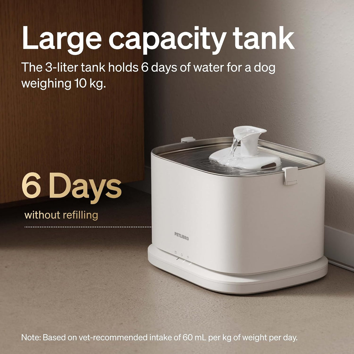 Quiet Dog Water Fountain Stainless Steel Tray, Smart Pet Water Fountain for Dogs Inside with App Monitoring, 3L Dog
