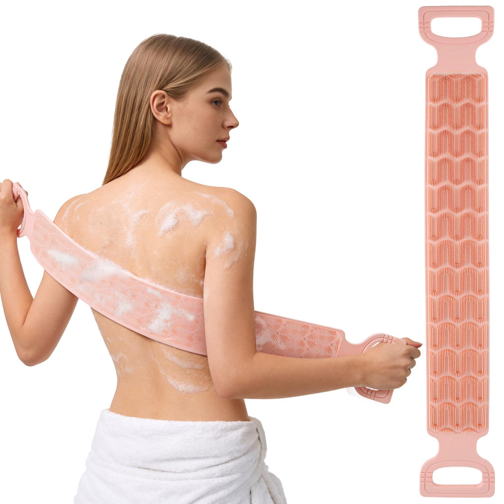 Silicone Back Scrubber - Exfoliating Back Scrubber with Handles,Double-Sided Exfoliating Wash Bath Tool for Use in