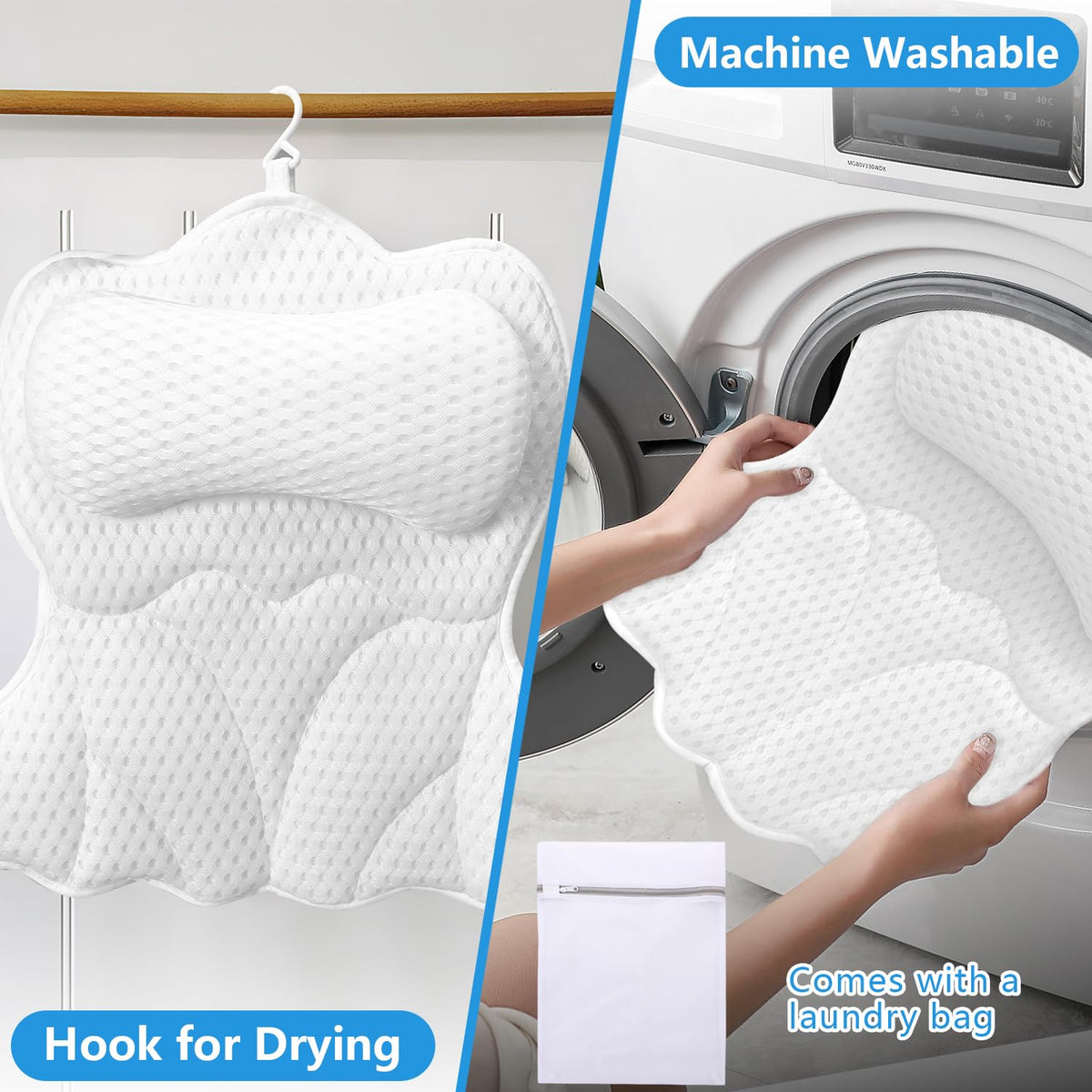 Bath Pillows for Tub,Thick Neck Back Support Bathtub Cushion,White