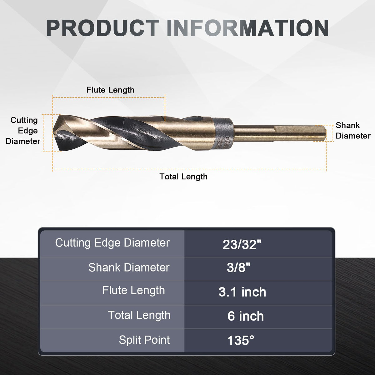 uxcell 23/32" Drill Bit 3/8" Reduced Shank 3-Flat M35 5% Cobalt HSS