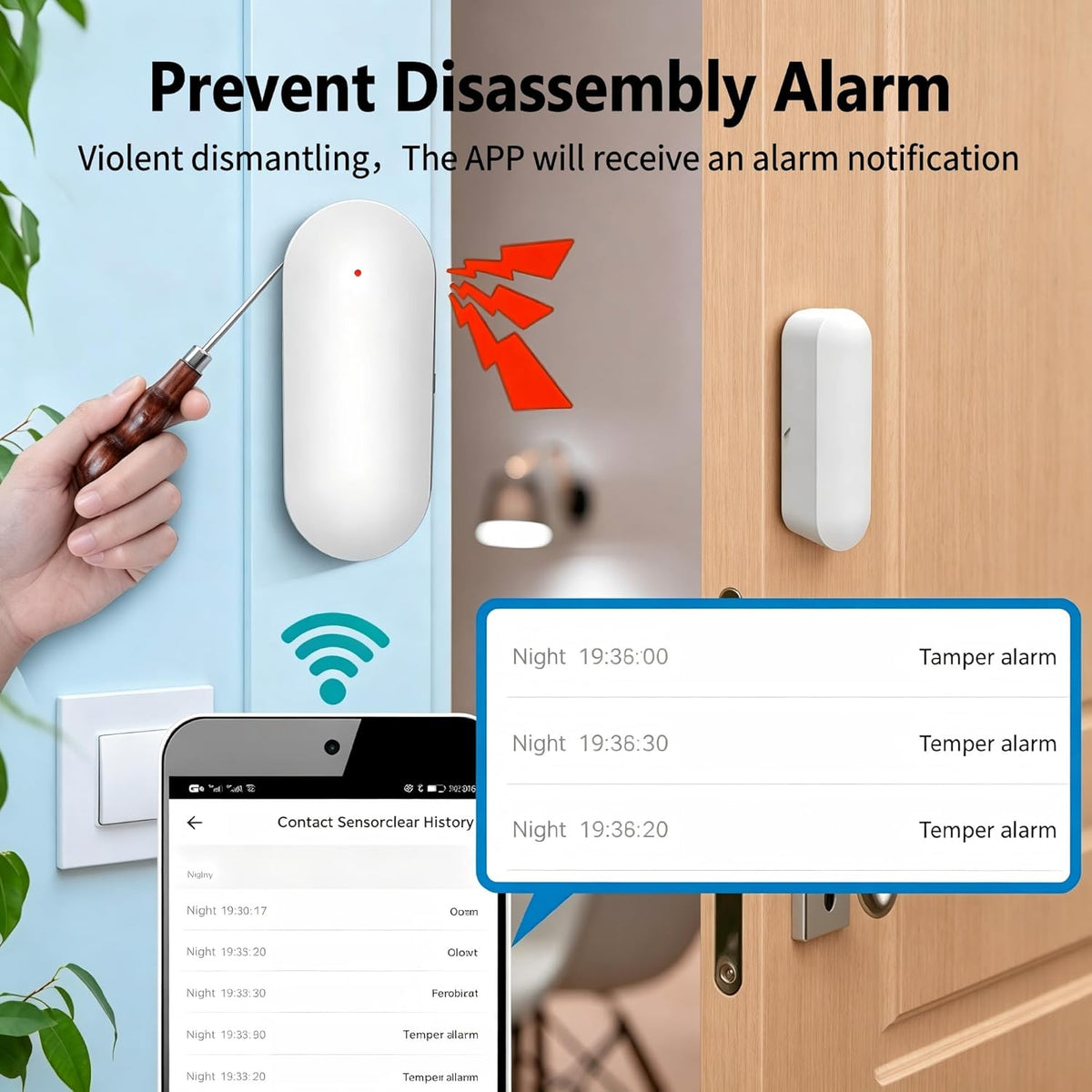 Smart WiFi Door and Window Sensor – Wireless Magnetic Contact Sensor with Real-Time App Alerts, Compatible with