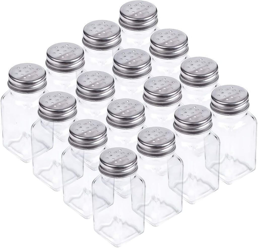 16 Pack Clear Salt and Pepper Shakers Glass Set, Retro Style Glass Spice Shakers with Stainless Tops