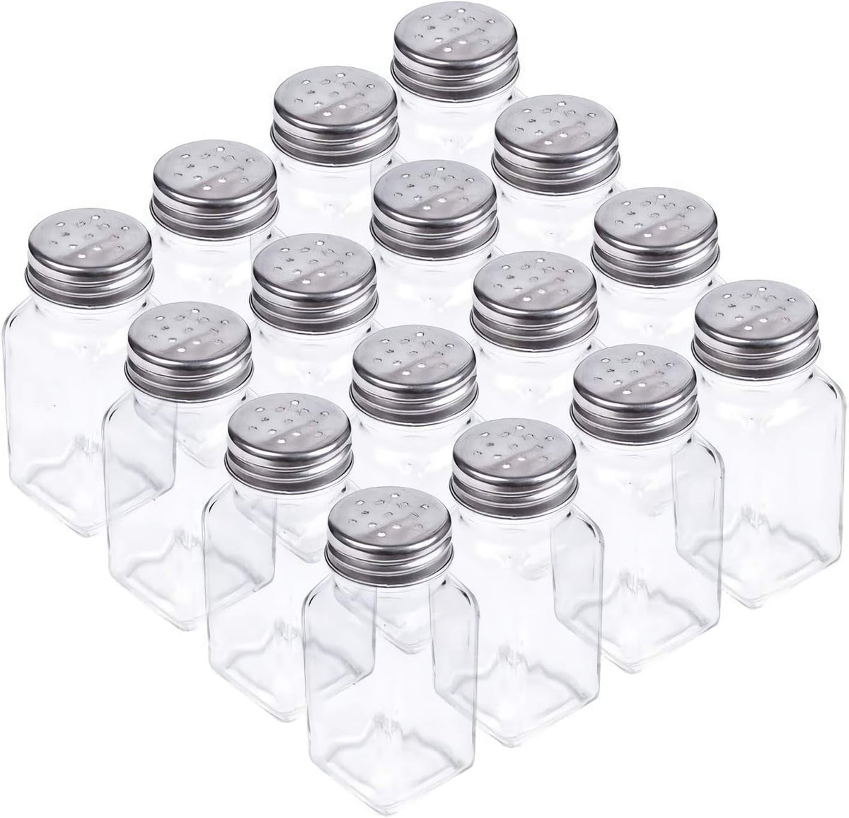 16 Pack Clear Salt and Pepper Shakers Glass Set, Retro Style Glass Spice Shakers with Stainless Tops