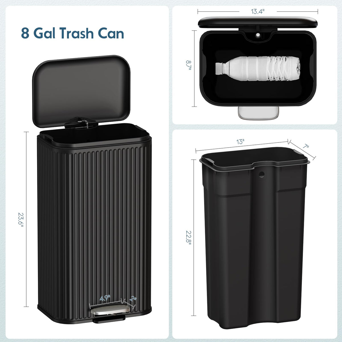 Kitchen Trash can, Stainless Steel Garbage Can, 8 Gallon Garbage Bin
