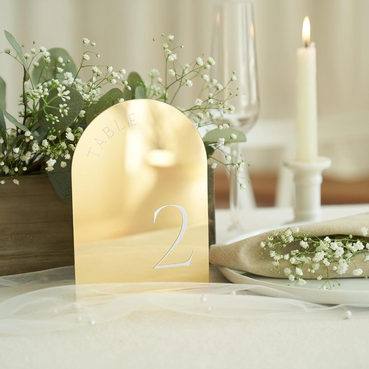 Beautiful Gold Wedding Table Numbers with Stands - Acrylic Signs 1-15