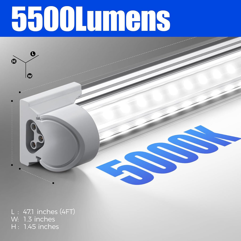Barrina T8 LED Shop Lights 4FT, 40W 5500LM 5000K, High Output Tube, 6 Packs