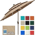 USA 10-Year-Non-Fading 9ft 3-Tier Market Patio Umbrella, Commercial Table Umbrella with 80 Solar LED Lights, Crank