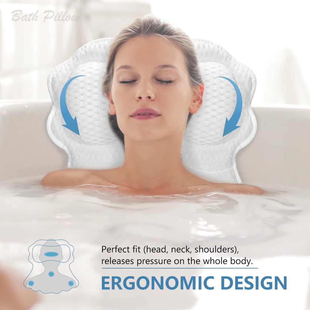 Bath Pillow, Bath Pillows for Tub Neck and Back Support, White