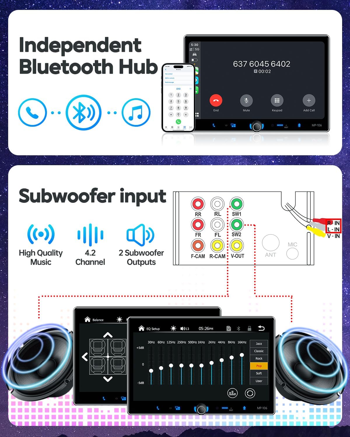 Single Din Car Stereo Wireless Apple Carplay Android Auto Radio, 10.1" Car Play Touch Screen, Bluetooth 5.3 Car Audio
