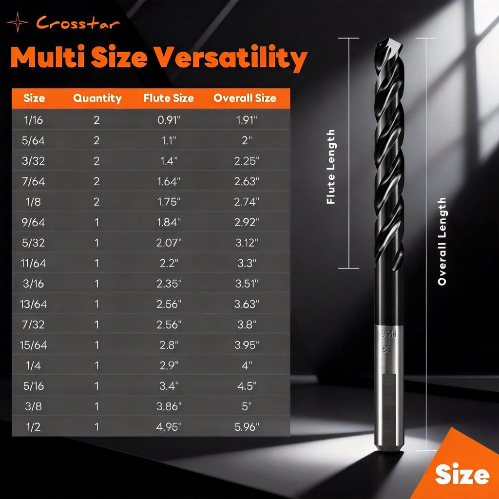 Crosstar M35 Cobalt Drill Bit Set,Three-Flute Design,3/8",5 Pack