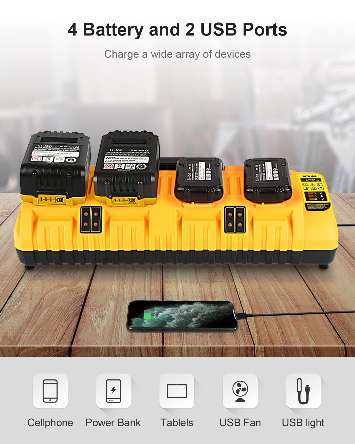 DCB104 Replacement for Dewalt 12v 20v Max Multi Battery Charger Station DCB104(Orange)
