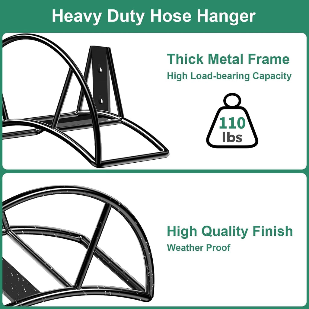 Garden Hose Holder Wall Mount, 150FT Capacity Water Hose Hanger | 7 mm Solid Metal Rod, One-Piece Welded Frame, 110
