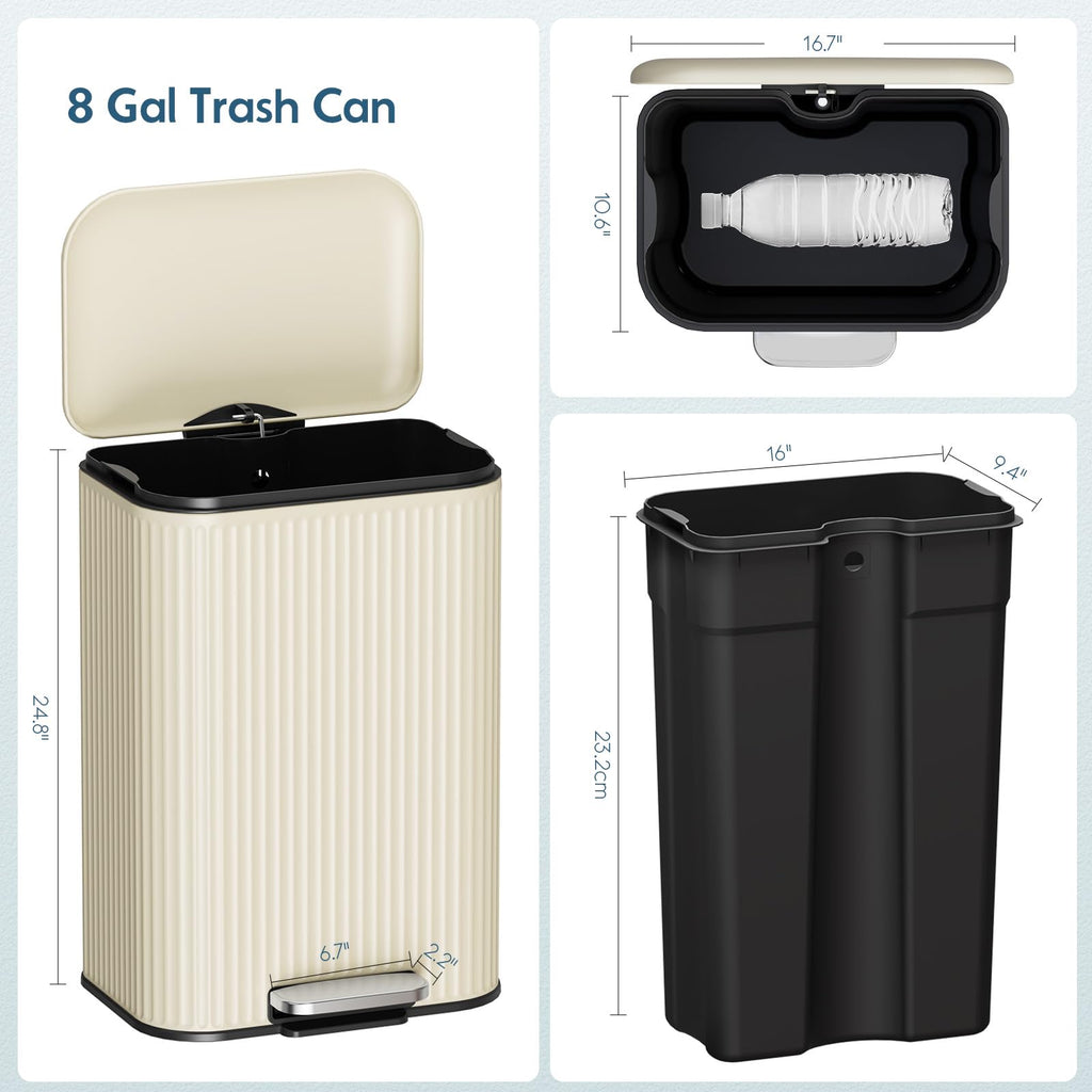 Kitchen Trash can, Stainless Steel Garbage Can, 13 Gal Garbage Bin