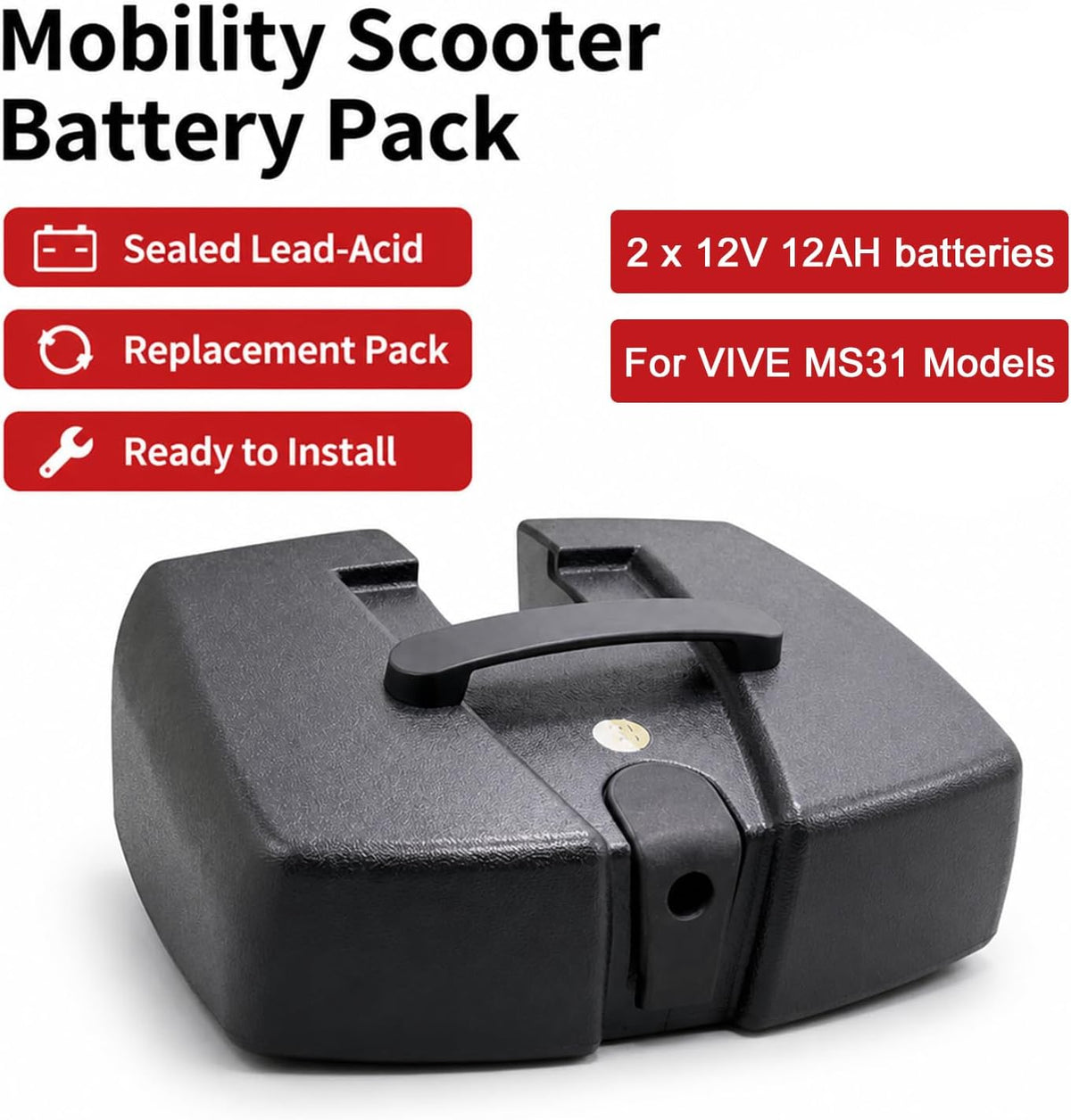 24V 12AH Lead Acid Battery Compatible with Vive W3431 Mobility Scooters