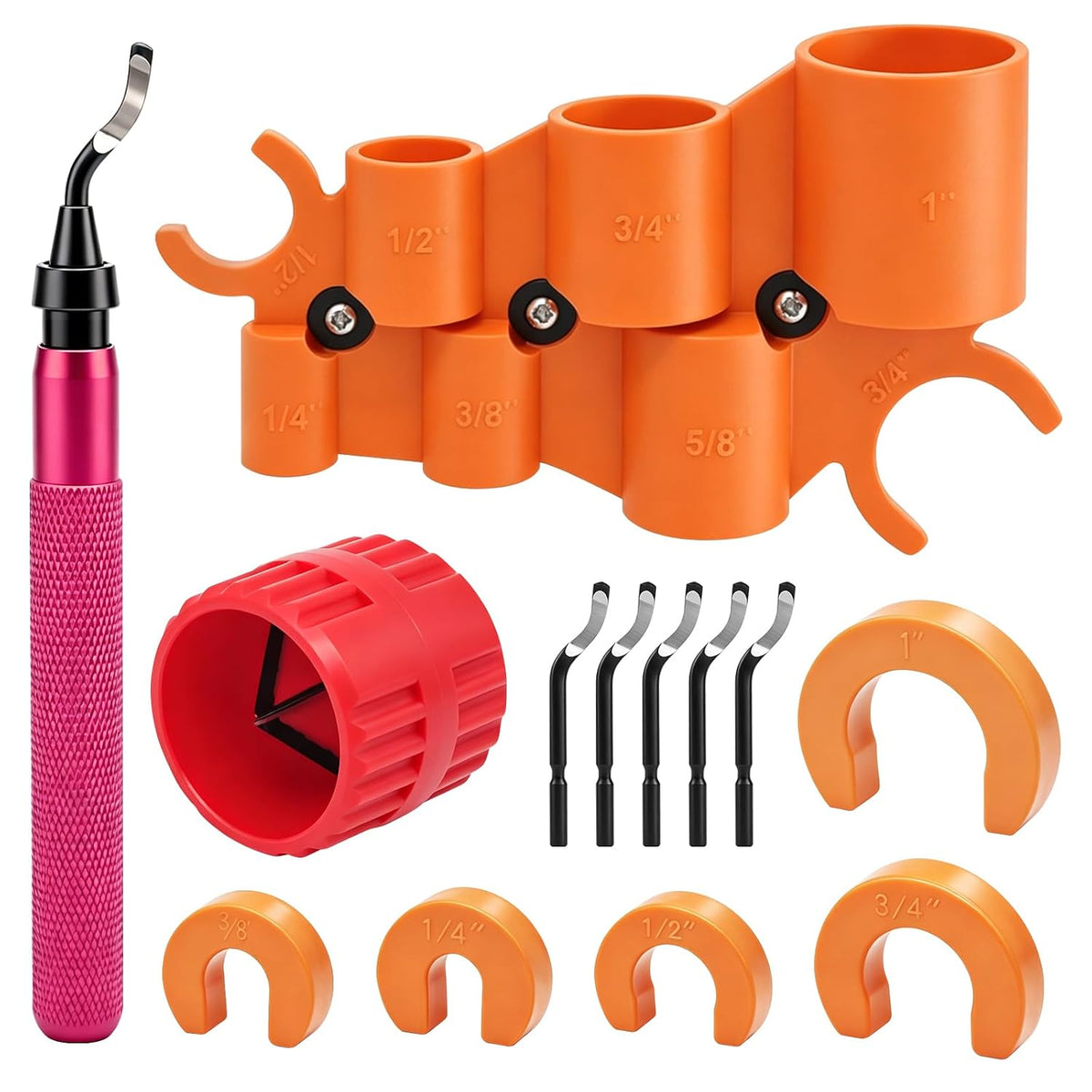 13 PCS Pipe Deburring Tool Set, Removal Tools Set for Fittings, Deburring Tool with 5 High Speed Steel Blades,Inner Outer Reamer Pipe Tubing Chamfer Tool for PVC PEX Copper Aluminum Pipes