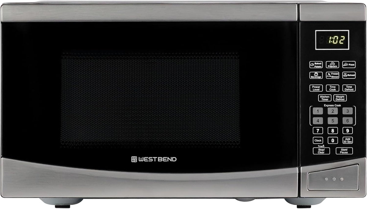 Microwave Oven, 900W, 0.9 cu. ft., in Stainless Steel | West Bend Microwave Oven, 900W, 10 Power Levels, One-Touch