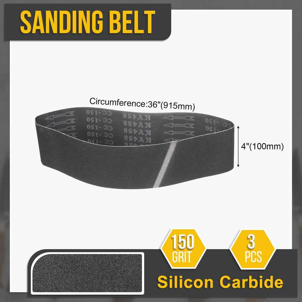 CoCud 4 x 36 Inch Sanding Belt 150 Grit Silicon Carbide 3 Pcs