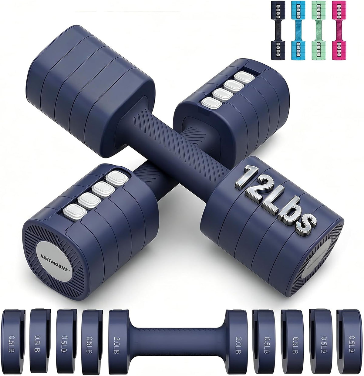 Adjustable Weight Dumbbells Set of 2, 8 in 1 Hand Weights for Women 2lb/3lb/4lb/5lb/6lb Dumbbell Weights Set 12