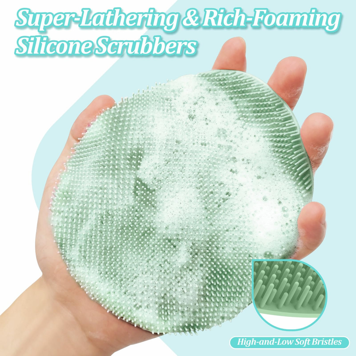 Silicone Body Scrubber 4PCS, 360° Anti-Slip & Enlarged Exfoliating Bath Glove for Rich Foaming Deep Cleaning