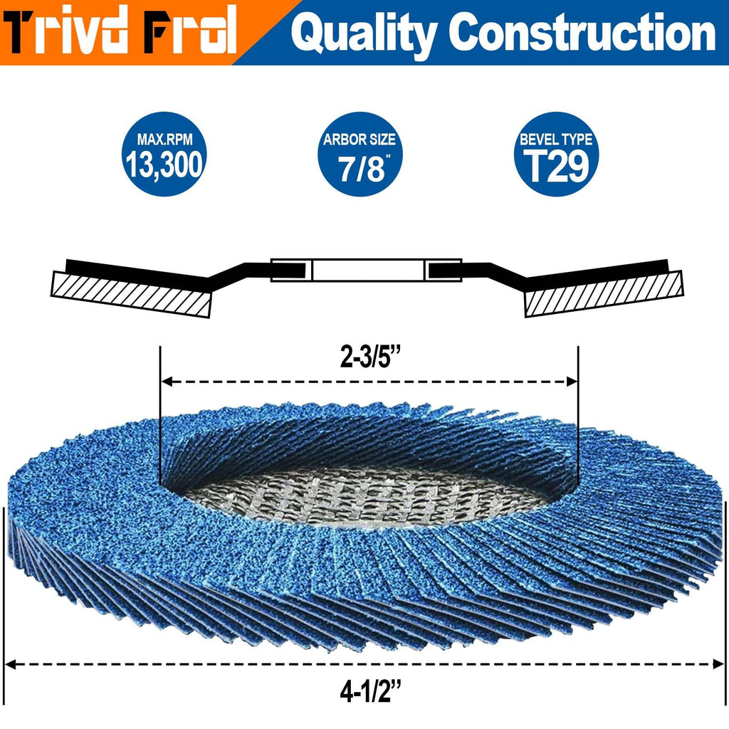 Flap Discs 4 1/2" for Angle Grinder - Trivd Frol 80 Pack 4 1/2 Flap Disc 40 Grit T29 Grinding Wheel, 7/8 Inch Zirconia Abrasive Angle Grinder Sanding Disc for Metal, Wood, Stainless Steel Finishing