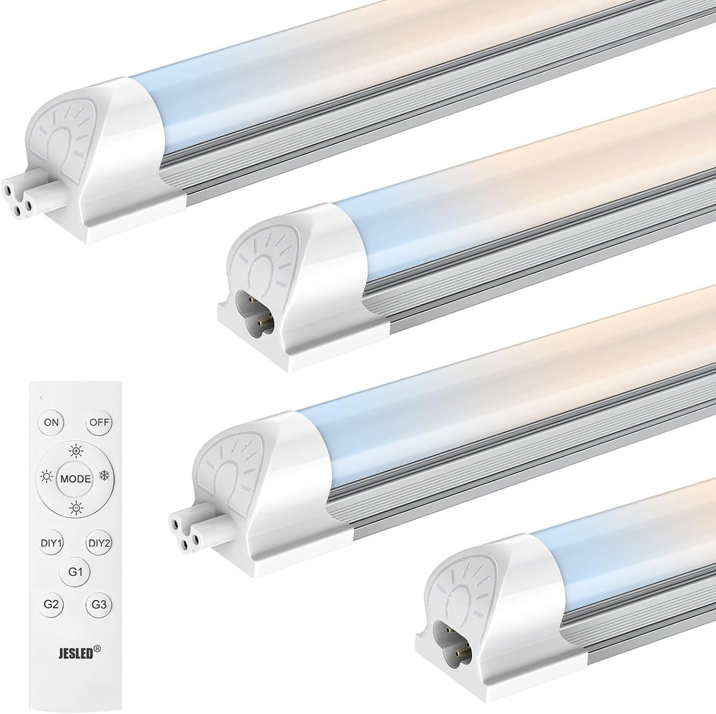 JESLED LED Shop Lights 4FT with Remote, 40W 5400LM Dimmable ETL 4 Pack