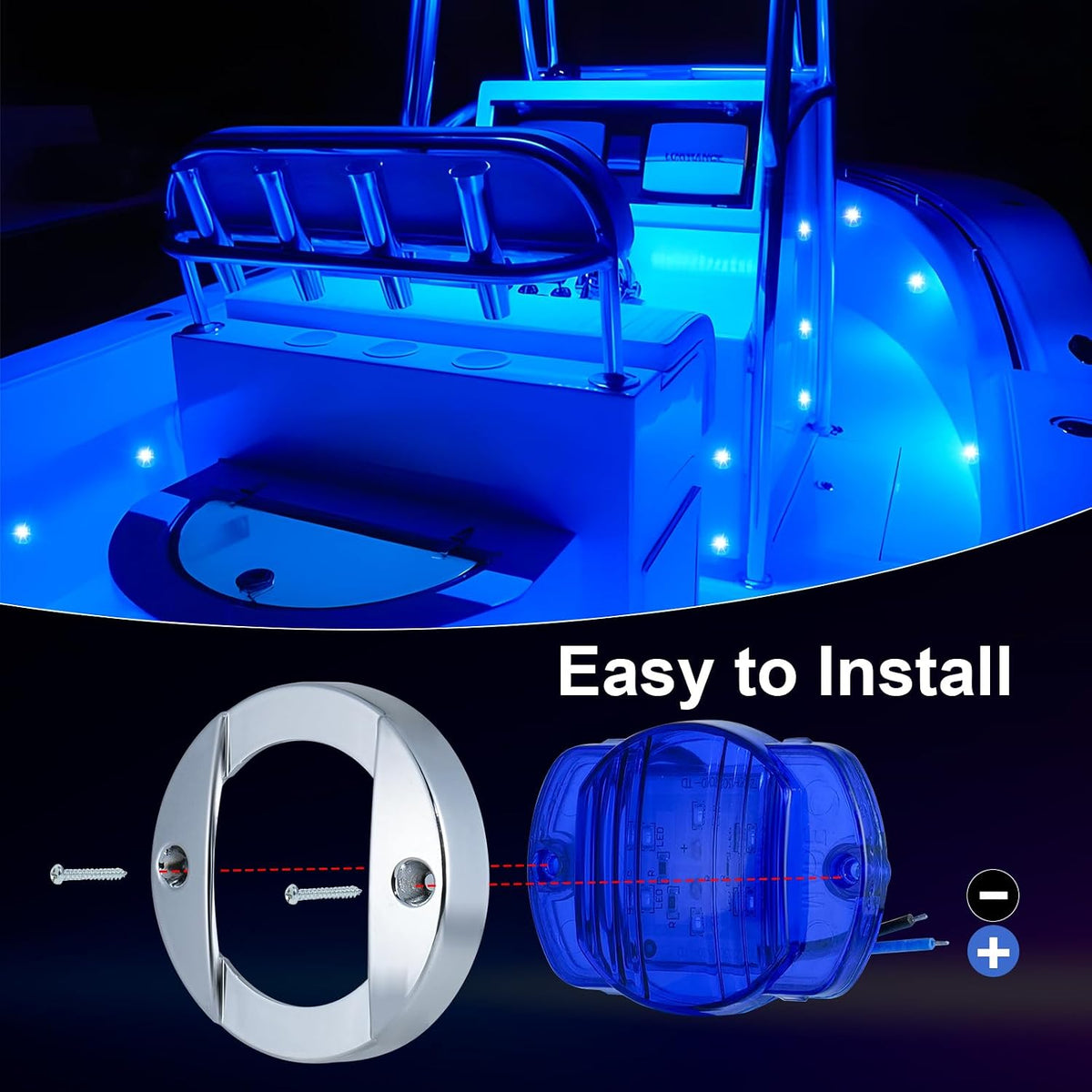 12Pack DC12V 3" Round Marine Boat LED Navigation Lights Stern Anchor Transom Deck Courtesy Light Interior Lamp Waterproof for Pontoon Kayak Sailboat Fishing Boat - Blue