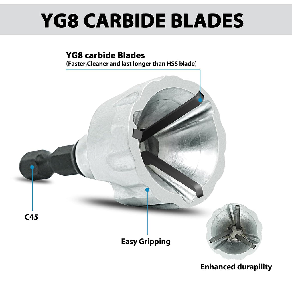 GMTOOLS Deburring External Chamfer Tool with YG8 Carbide Blade, Deburring Drill Bit Set, Remove Burr Tools with Quick Release Shank, Repair Tools for Damaged Bolts Fits for 1/8"- 3/4" (3mm-19mm)