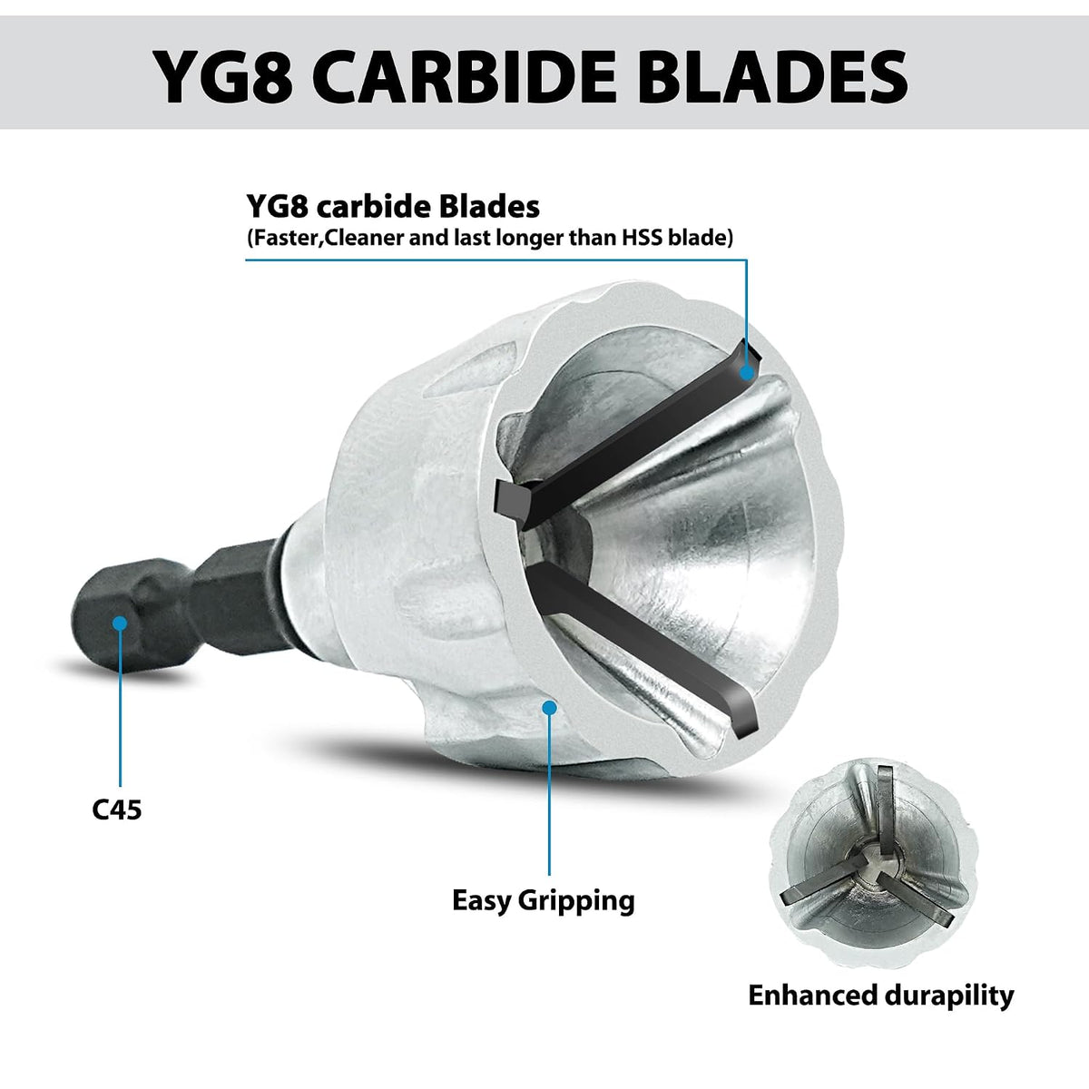 GMTOOLS Deburring External Chamfer Tool with YG8 Carbide Blade, Deburring Drill Bit Set, Remove Burr Tools with Quick Release Shank, Repair Tools for Damaged Bolts Fits for 1/8"- 3/4" (3mm-19mm)