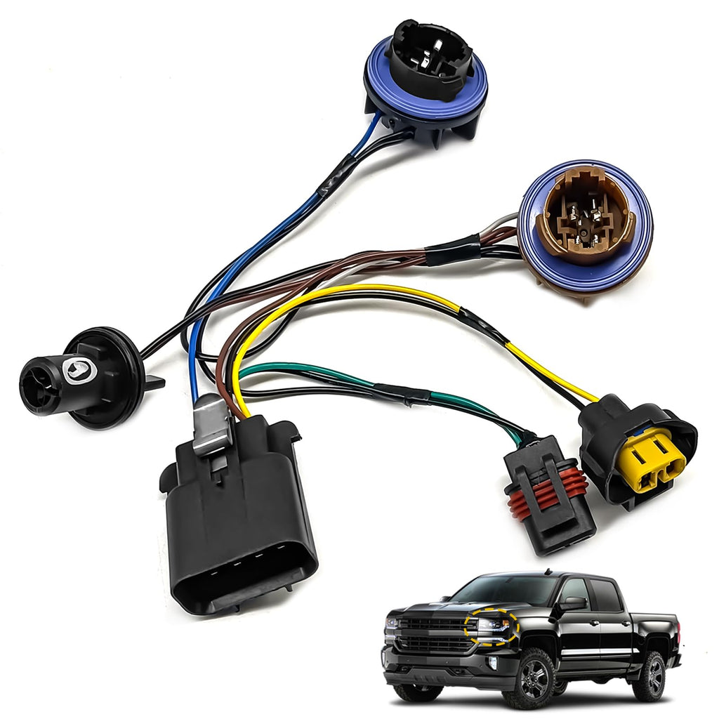 Lunwag Headlight Headlamp Socket Wiring Harness - Compatible with Chevy Avalanche 2007-2014 Tahoe Suburban 1500 2500 GM SUV, Headlamp Wiring Harness Replaces 15782377 15950809