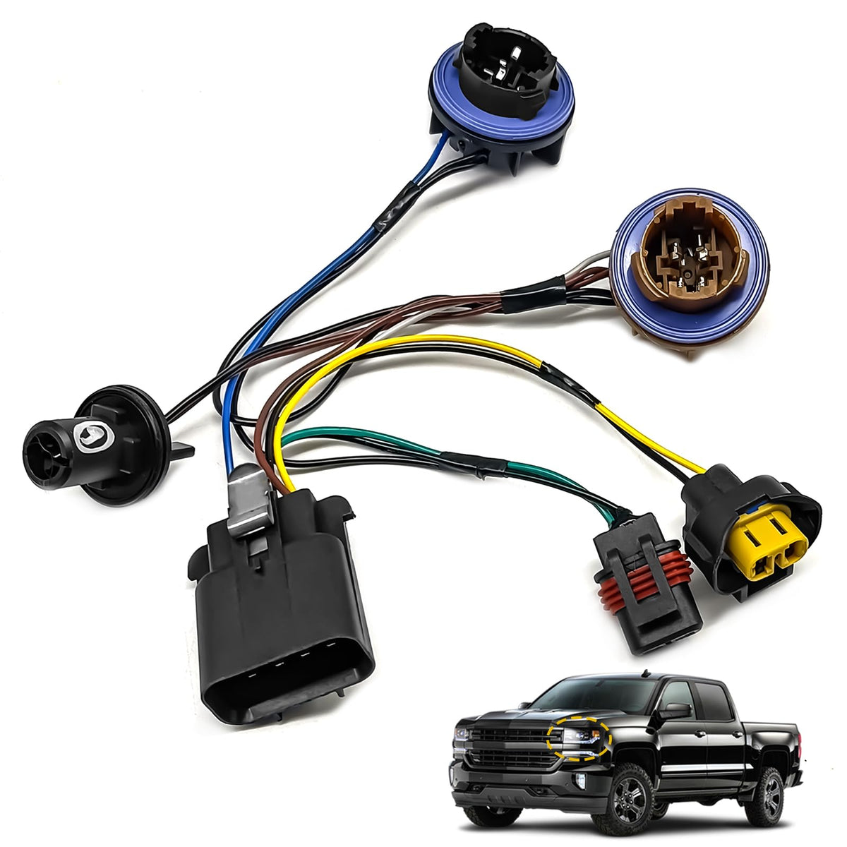 Lunwag Headlight Headlamp Socket Wiring Harness - Compatible with Chevy Avalanche 2007-2014 Tahoe Suburban 1500 2500 GM SUV, Headlamp Wiring Harness Replaces 15782377 15950809