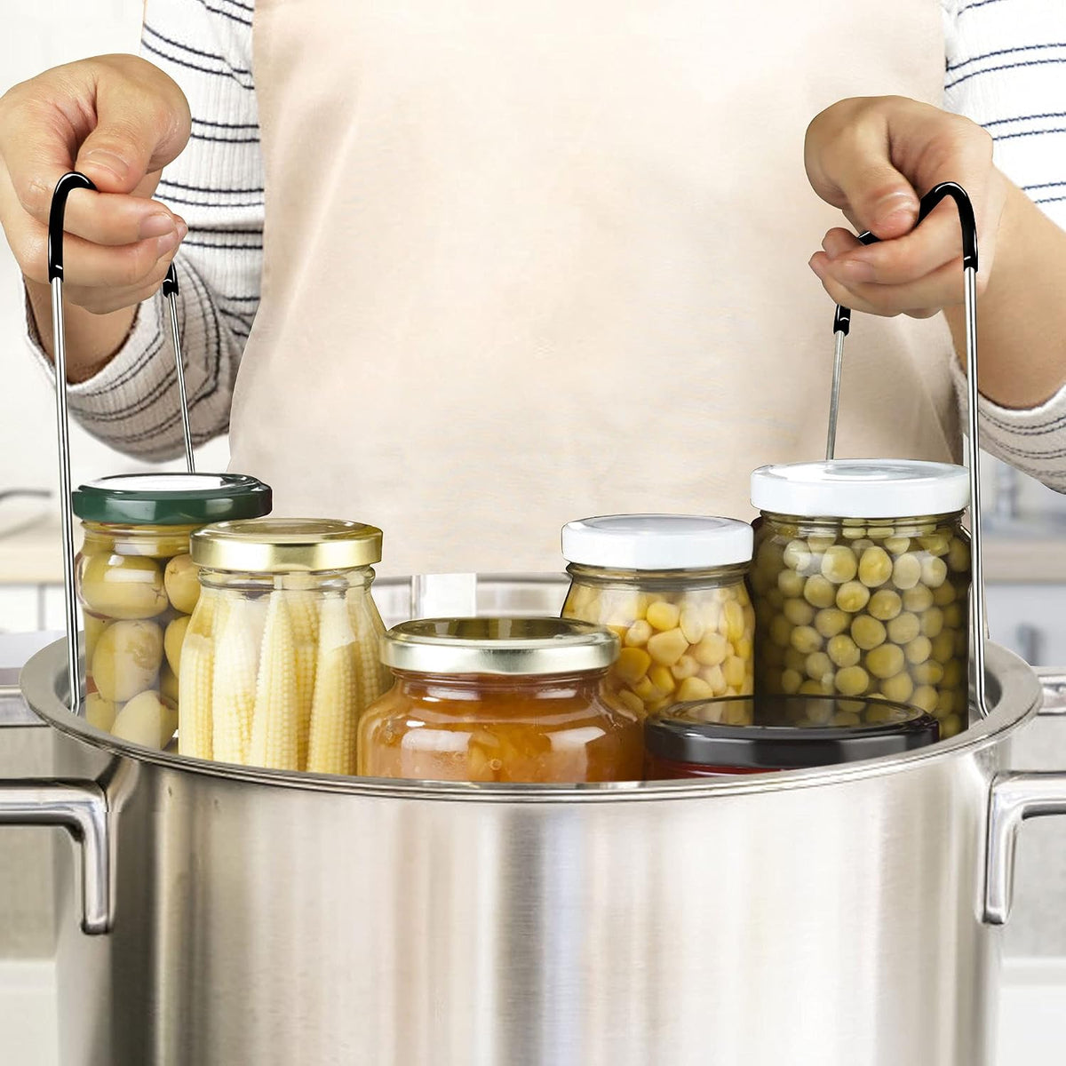 12in Stainless Steel Canning Rack with Contour Handles, Holds 7 Pint or 6 Quart Jars in Pressure Canner Pot