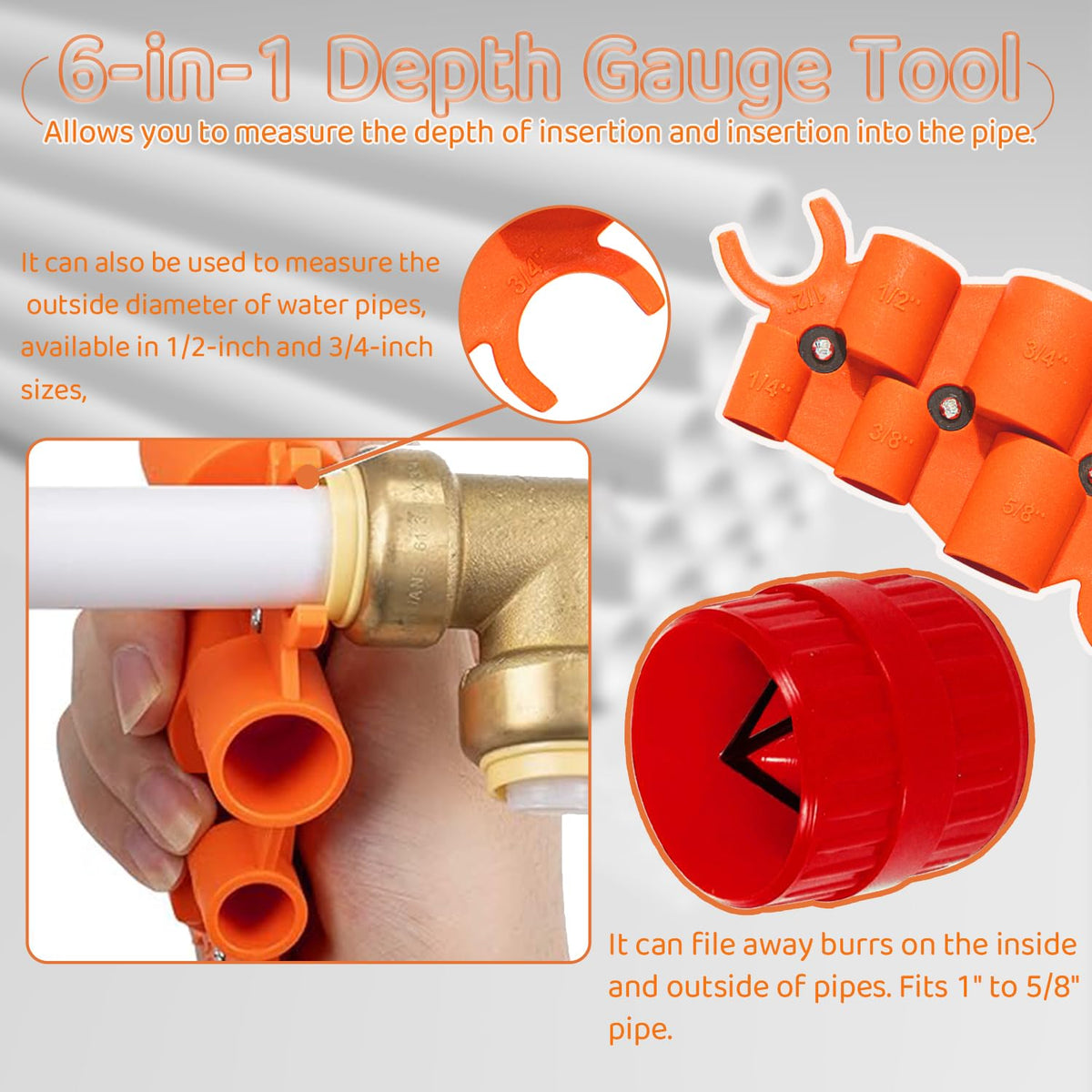 HUAREW 1/4'' - 1'' Depth Gauge and Pipe Deburring Tool Kit