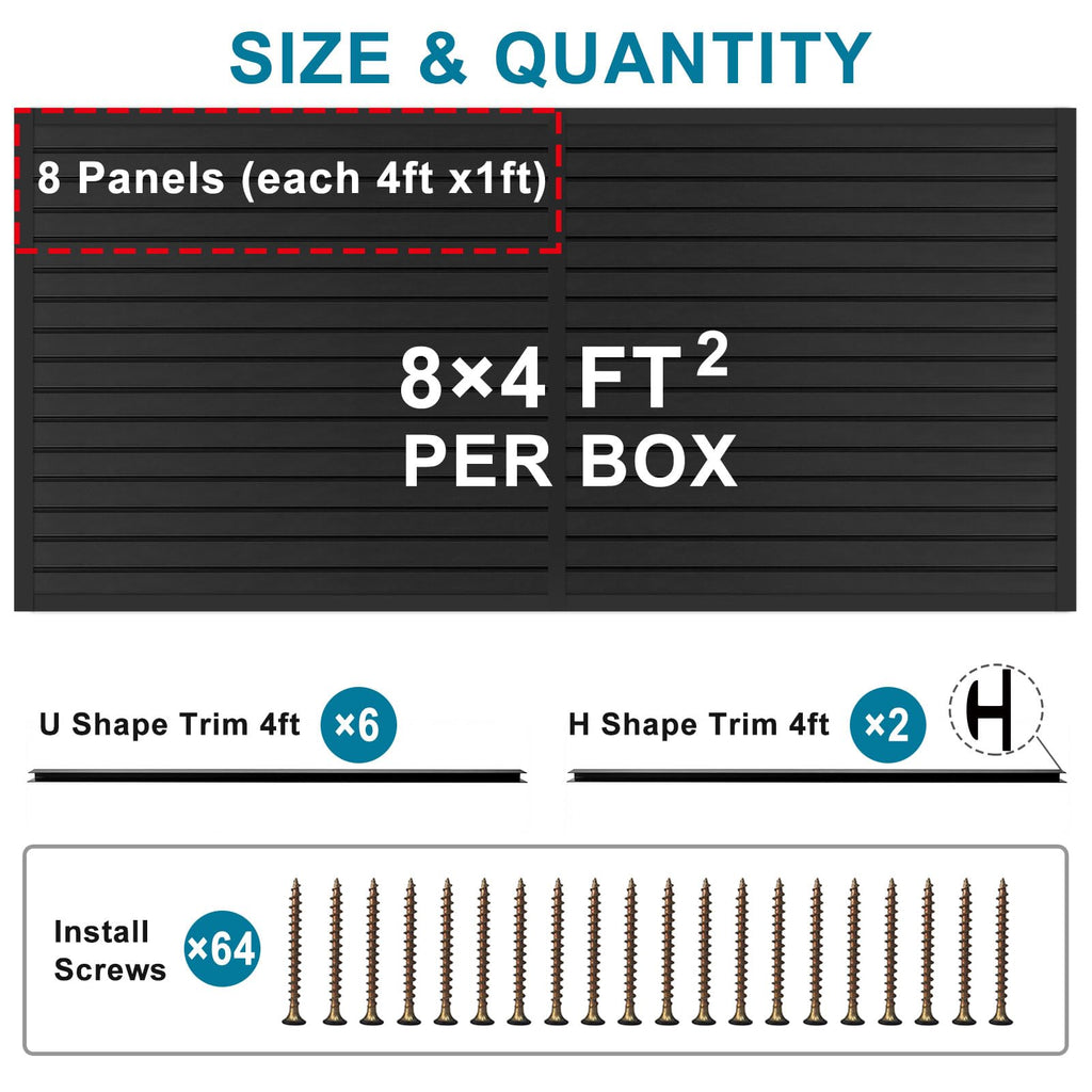 PVC Slat Wall Paneling 4x8 ft, Black Slatwall Panel for Storage