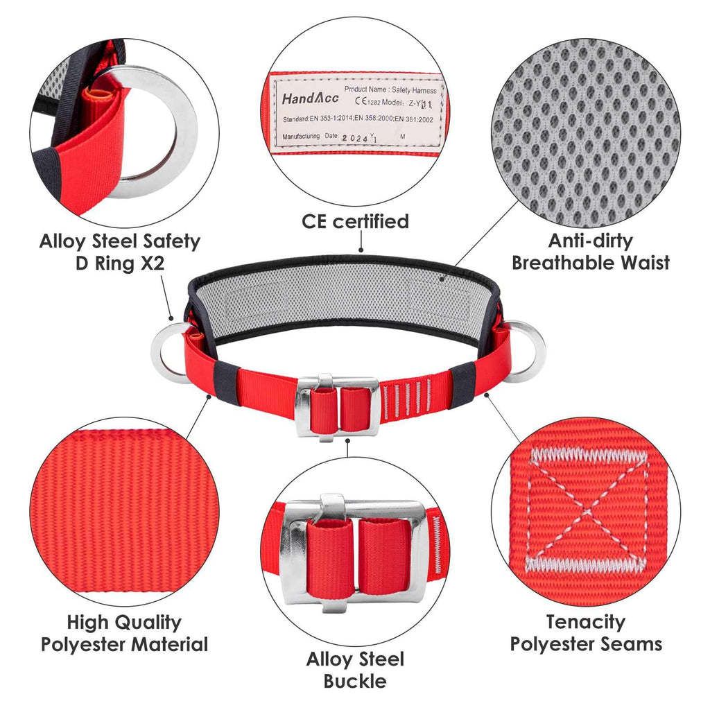 climbing Safety Belt with Padded Waist Pad and Adjustable Lanyard