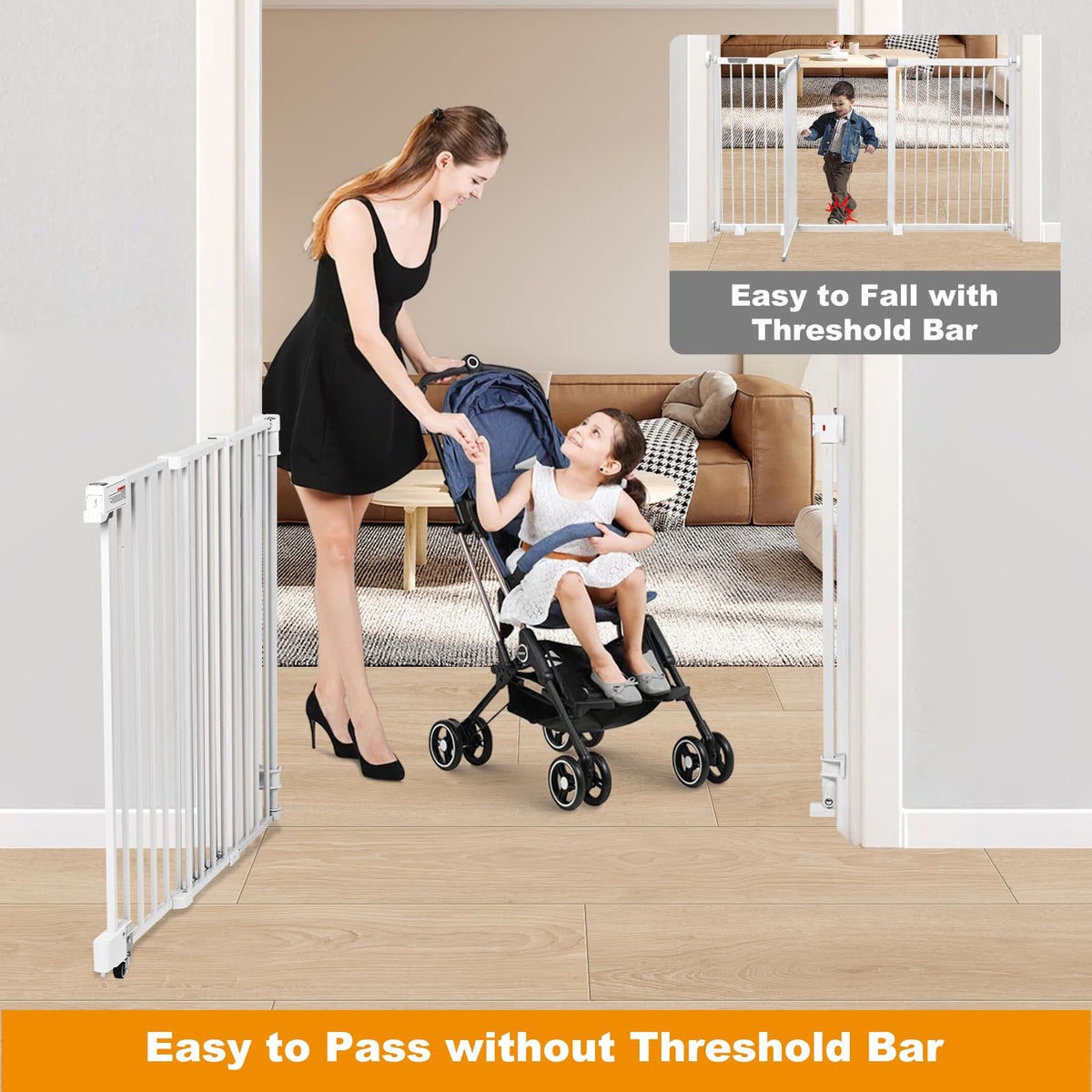 51.18" Tall Extra-Tall Adjustable Hardware/Pressure-Mounted Pet & Child Safety Gate with Dual-Lock Walk-Through Swing Door for Stairs, Hallways & Wide Doorways