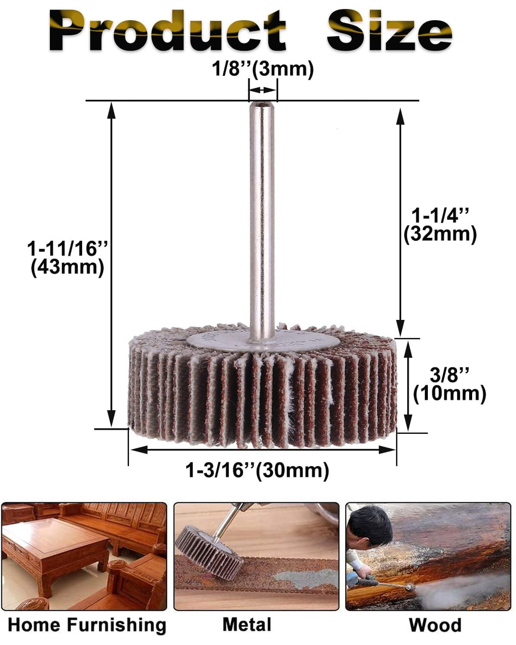 Rocaris 120 Grit 1/4" Abrasive Flap Wheel Sander Set, 30 Pack