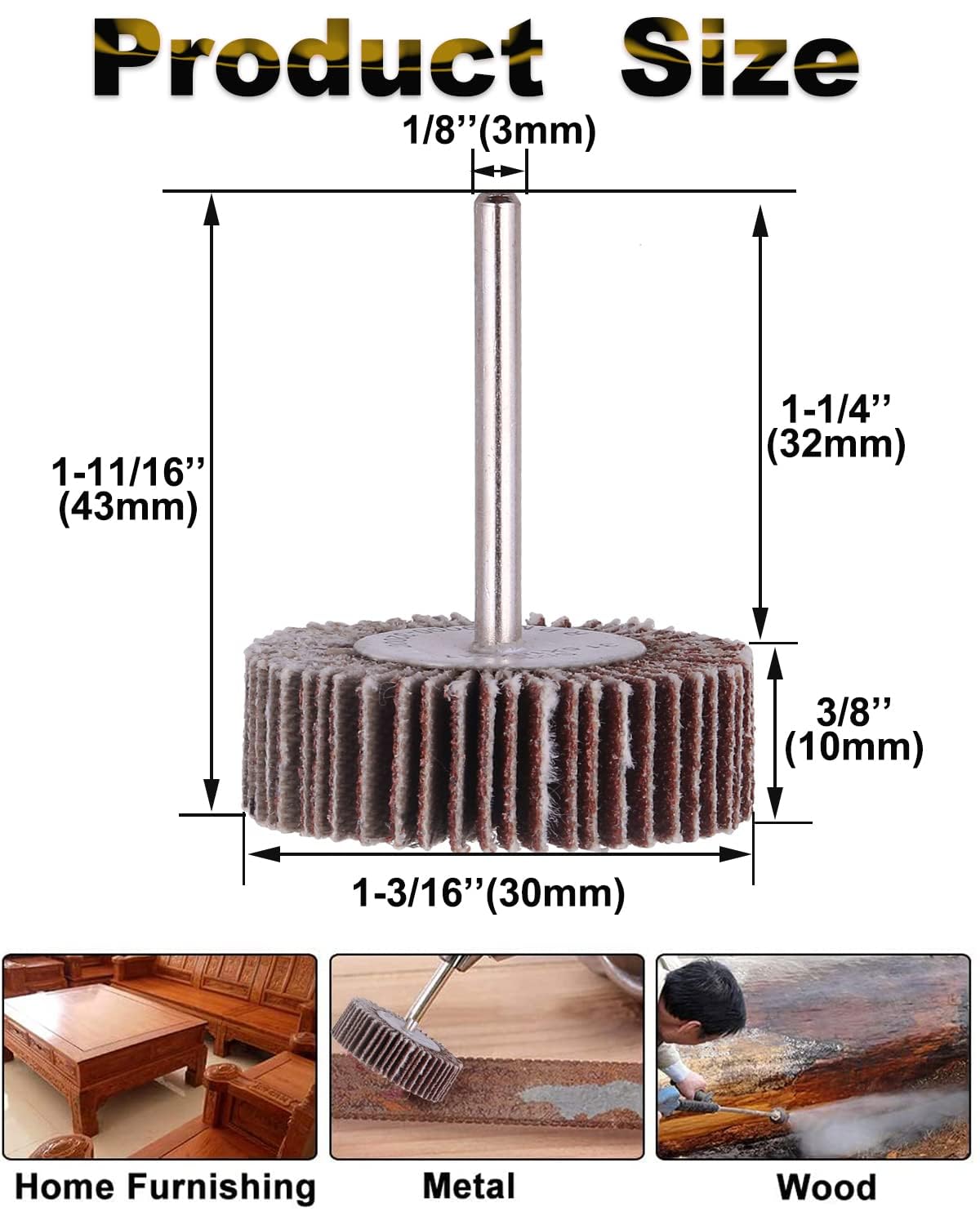 Rocaris 120 Grit 1/4" Abrasive Flap Wheel Sander Set, 30 Pack