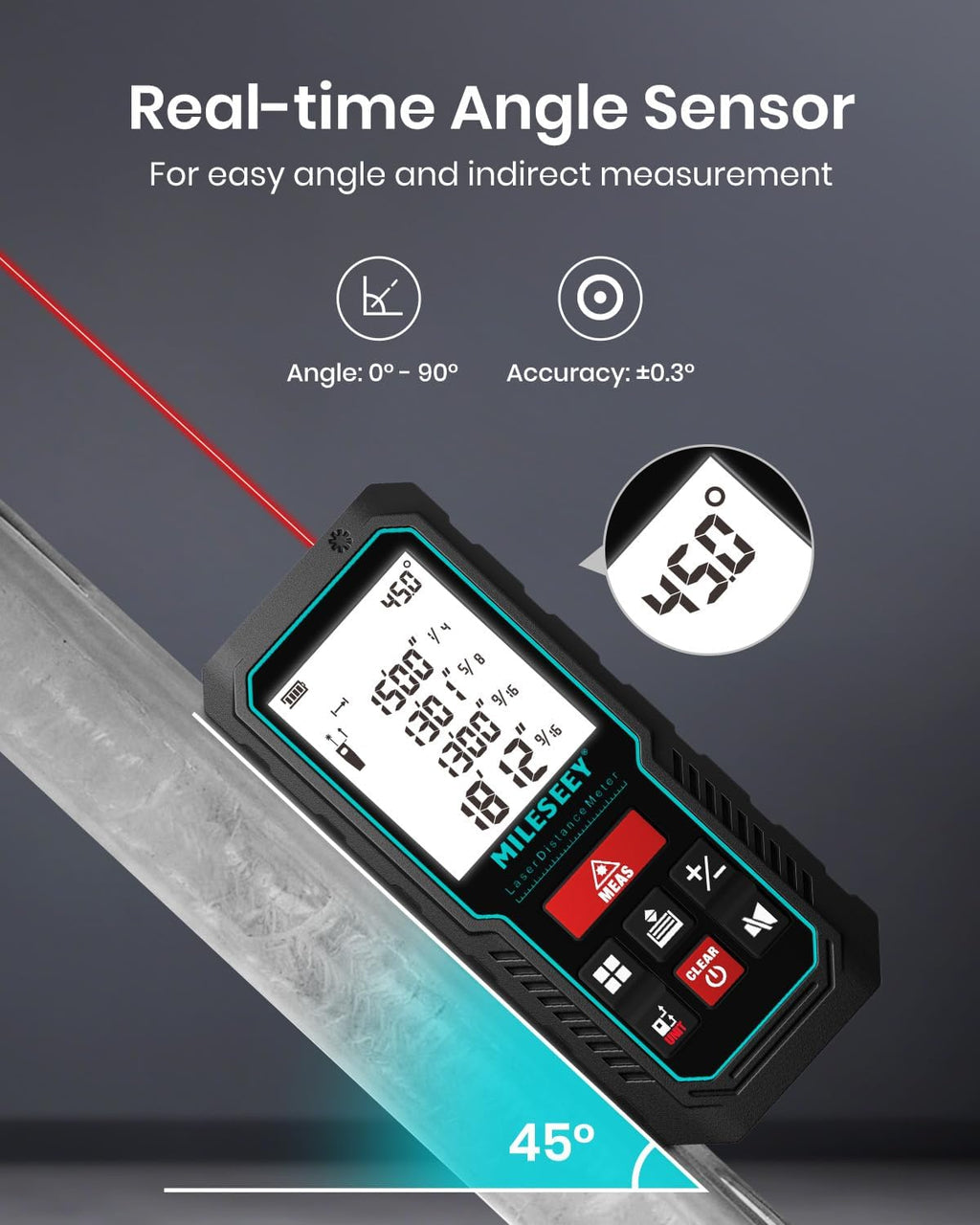 Laser Measure Device, MiLESEEY 229ft Digital Laser Tape Measure with Upgrade Electronic Angle Sensor, 2mm Accuracy