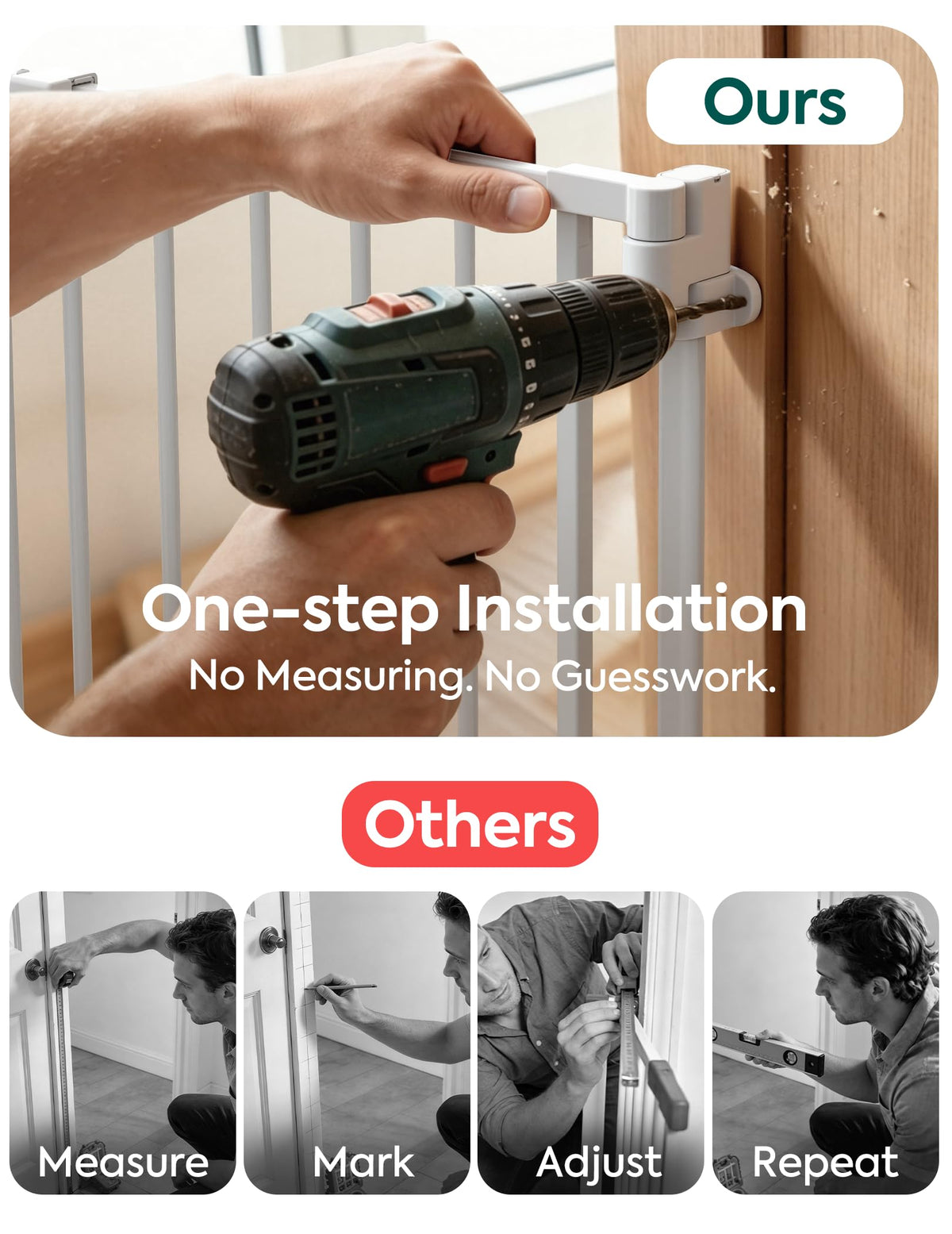 36" H x 29-43" W Adjustable Hardware/Pressure-Mounted Pet & Child Safety Gate with Dual-Lock Walk-Through Swing Door for Stairs, Hallways & Wide Doorways — White