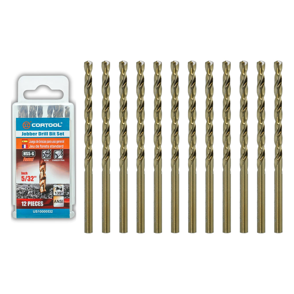 CORTOOL 5/32 inch Cobalt Drill Bits (12Pcs), M35 HSS Metal Jobber Length Twist Drill Bit Set for Hard Metal, Stainless Steel, Iron, Copper, Aluminium, Brass, Plastic & Wood