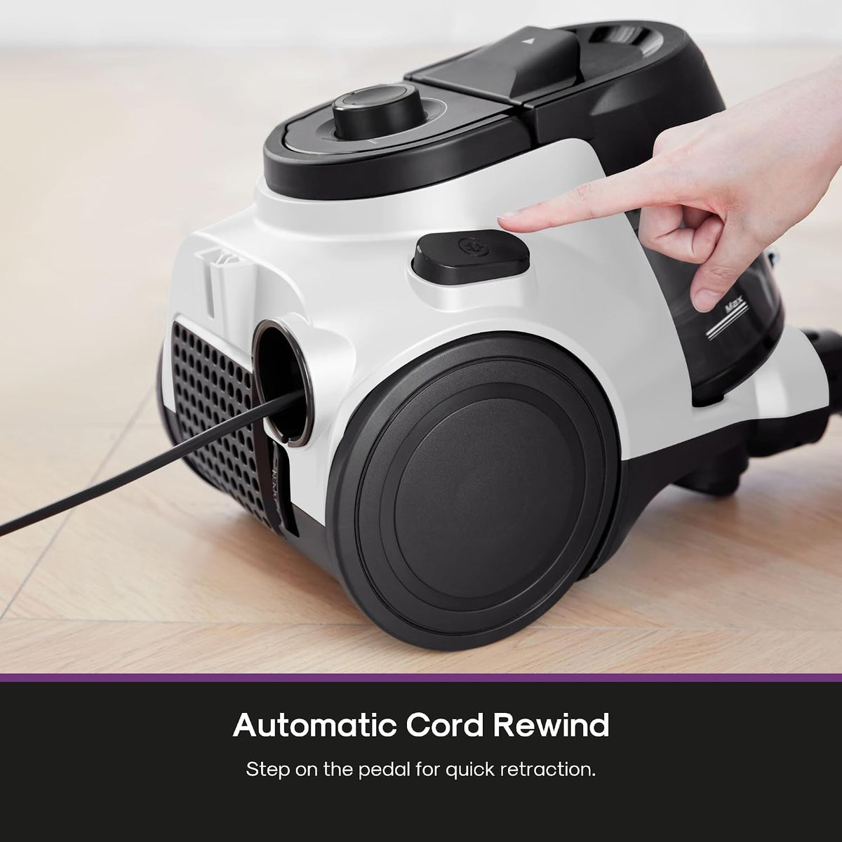 Bagless Canister Vacuum Cleaner, Household Vacuum for Home, White | NEN121WH WhirlWind, Lightweight, 1200W, ≤82 dBA.