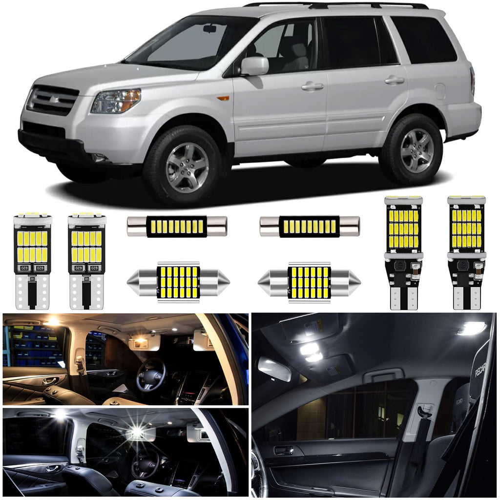 Super Bright 6000K White Interior LED Lights Kit for Honda Pilot 2003 2004 2005 2006 2007 2008 Map Dome Door Trunk License Plate Lights LED Interior Light Bulbs Package + Install Tool