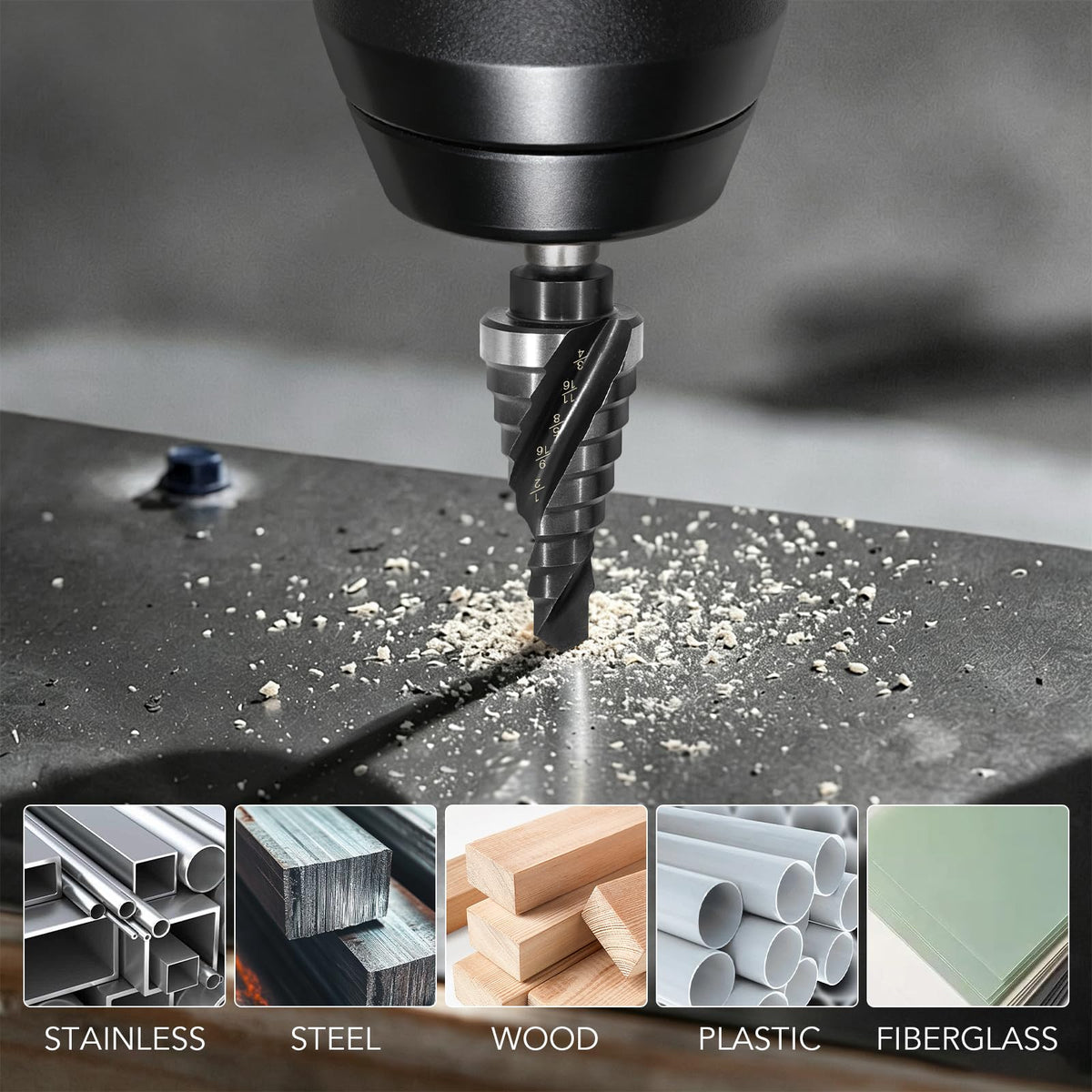 OSTTE M35 Cobalt Step Drill Bit for Metal,1/4"-3/4"(9 Steps)