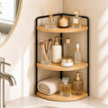 3-Tier Corner Bathroom Countertop Organizer, Solid Pine Wood Vanity Shelf