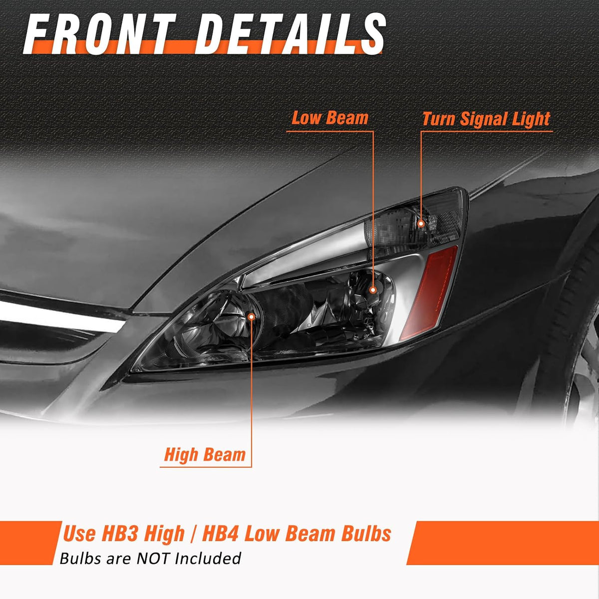 for 2003-2007 Honda Accord 4/2 Door Headlights Smoke Pair