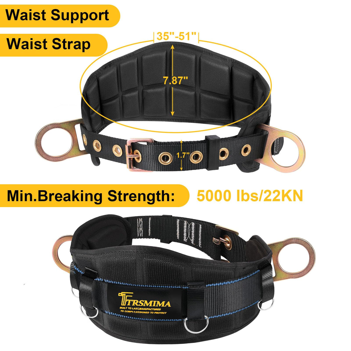 TRSMIMA Safety Harness Climbing Belt - Safety Belts for Work Ergonomic Pad